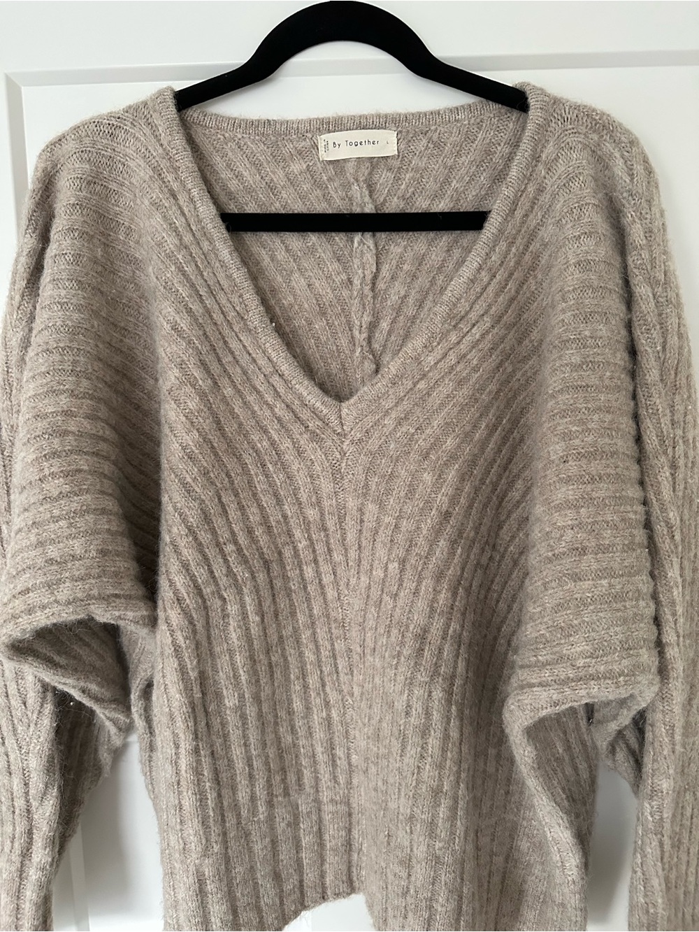 Women’s By Together Tan V-Neck Cozy Sweater - Picture 2 of 7